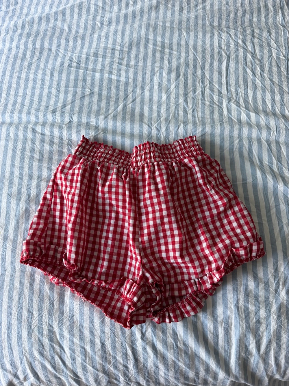 Red Gingham Elastic-Waist Women’s Shorts